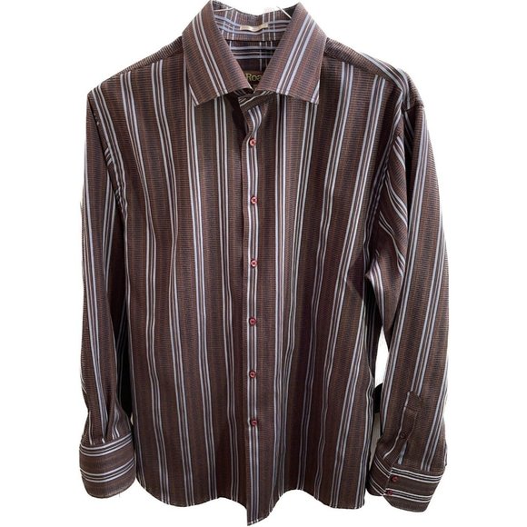Roar Other - Roar Shirt Mens Xl Brown Button Up Long Sleeve Striped Club Y2K